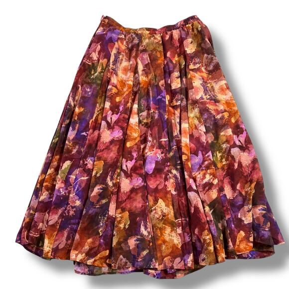 Coldwater Creek Womens Midi Skirt A Line Floral Print Pleated Lined Pink Medium - Picture 3 of 8